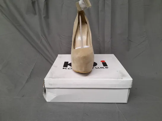 BOXED PAIR OF KOI COUTURE PLATFORM HIGH HEEL SHOES IN BEIGE SIZE 4