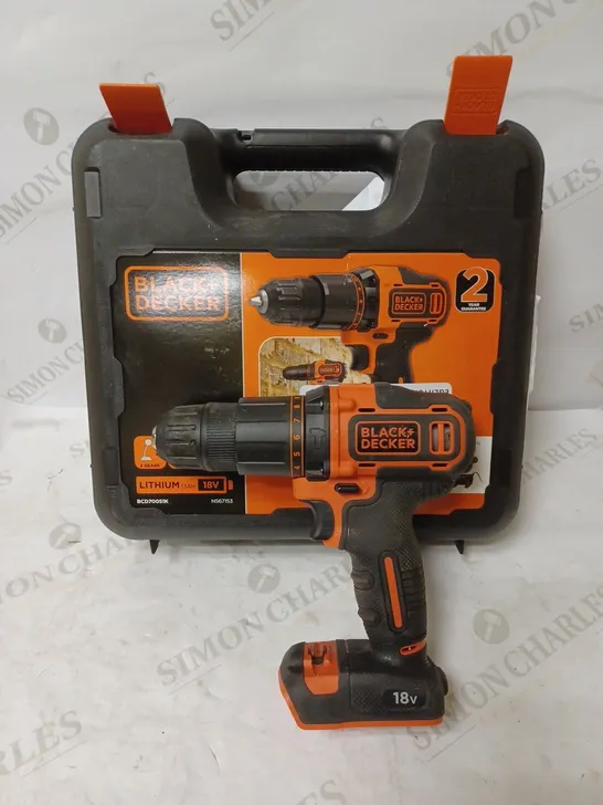 BLACK+DECKER 18 V CORDLESS 2-GEAR COMBI HAMMER DRILL POWER TOOL (BCD70051K)