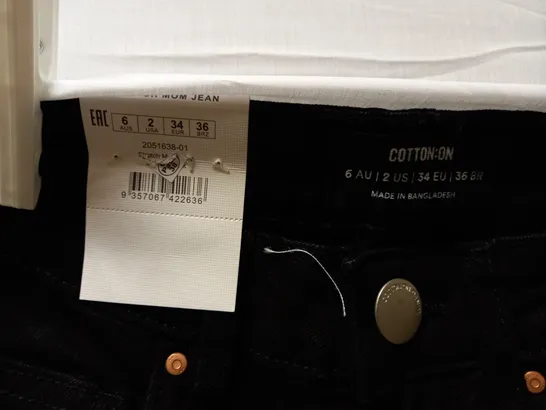 BOX OF APPROX 25 BRAND NEW COTTON:ON STRETCH MOM JEANS - BLACK SIZE AUS 6