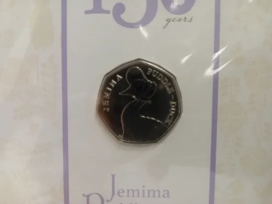 THE ROYAL MINT `BEATRIX POTTER 150 YEARS` COMMEMORATIVE COIN - JEMIMA PUDDLE-DUCK 50P