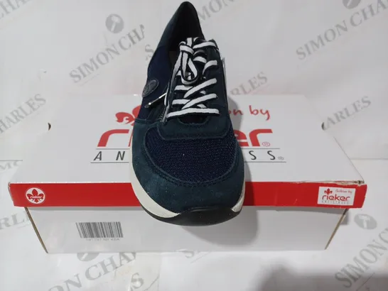 BOXED PAIR OF RIEKER LACE TRAINERS IN NAVY UK SIZE 6.5