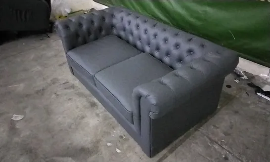 DESIGNER DARK GREY LEATHER CHESTERFIELD STYLE 2 SEATER SOFA