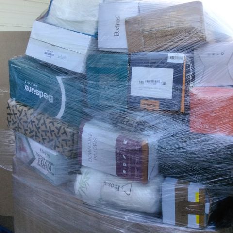 PALLET OF ASSORTED ITEMS INCLUDING DOWN LIKE PILLOWS, CONTOUR MEMORY FOAM CERVICAL PILLOWS, EMMA ORIGINAL PILLOW, BAMBOO MEMORY FOAM PILLOW