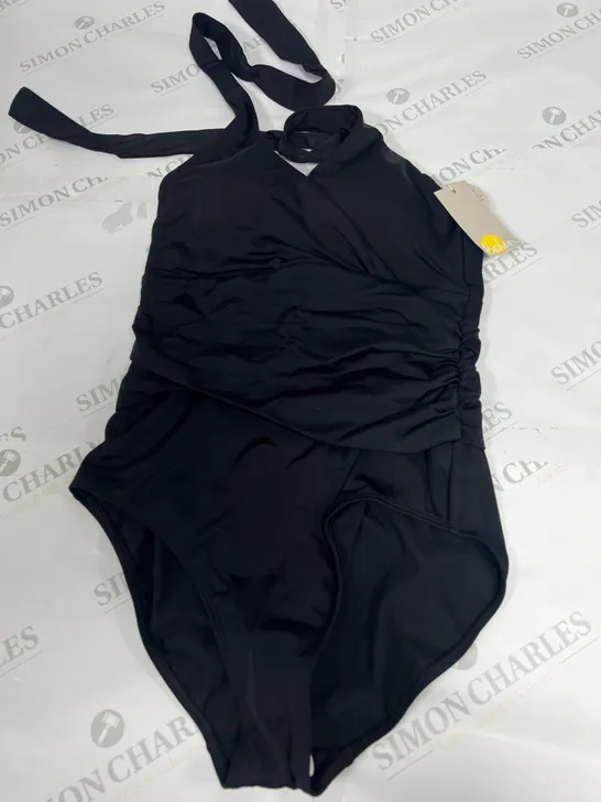 BODEN LEVANZO RUCHED HALTER SWIMSUIT IN BLACK SIZE 12