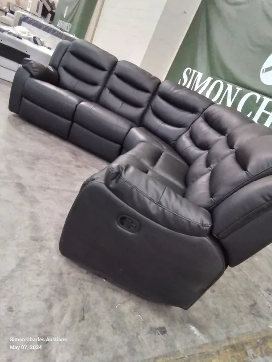 DESIGNER 5 SEATER BLACK LEATHER UPHOLSTERED MANUAL RECLINER SOFA