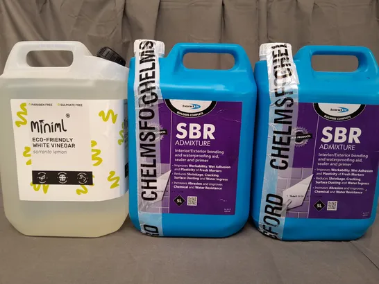 FOUR ASSORTED LIQUID ITEMS TO INCLUDE ECO-FRIENDLY WHITE VINEGAR, AND BOND IT SBR ADMIXTURE