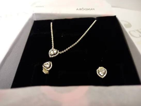 PANDORA ELEVATED HEART NECKLACE & EARRINGS