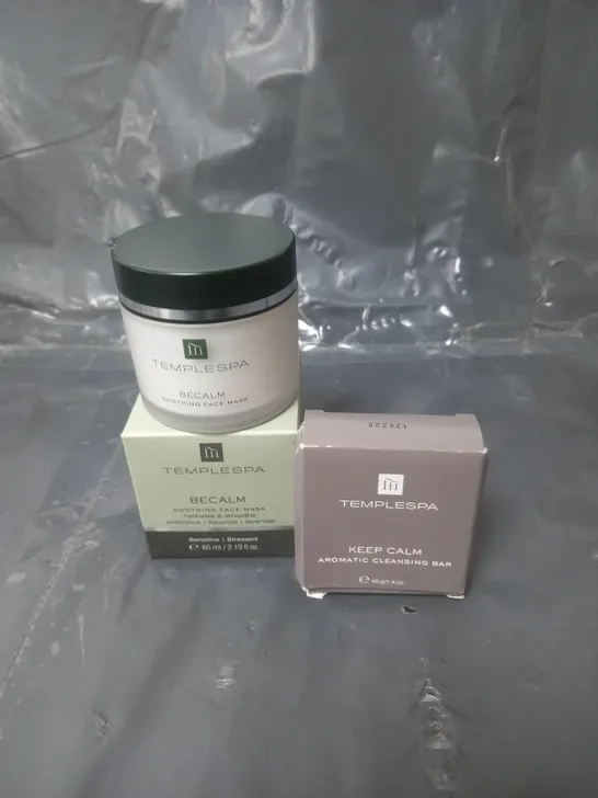 TEMPLESPA BE CALM SOOTHING FACE MASK 65ML AND KEEP CALM AROMATIC CLEANSING BAR 40G