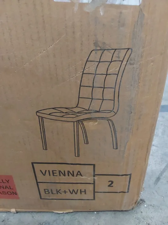 BOXED SET OF 2 VIENNA DINING CHAIRS IN BLACK PU & WHITE SIDES (1 BOX)