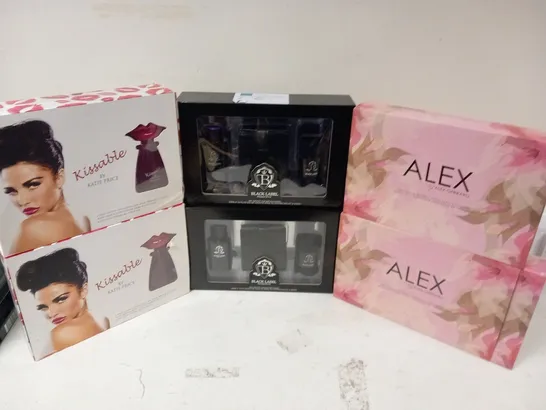 6 ASSORTED COSMETICS BOXSETS TO INCLUDE; ALEX BY ALEX GERRARD, BLACK LABEL AND KISSABLE BY KATIE PRICE