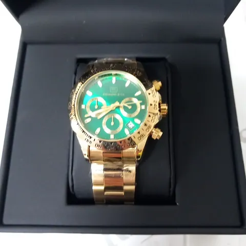 MENS ZIHLMANN & Co Z400 WATCH – CHRONOGRAPH MOVEMENT – GOLD COLOUR STAINLESS STEEL STRAP – GREEN DIAL – 3ATM WATER RESISTANT