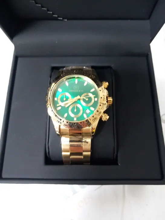 MENS ZIHLMANN & Co Z400 WATCH – CHRONOGRAPH MOVEMENT – GOLD COLOUR STAINLESS STEEL STRAP – GREEN DIAL – 3ATM WATER RESISTANT