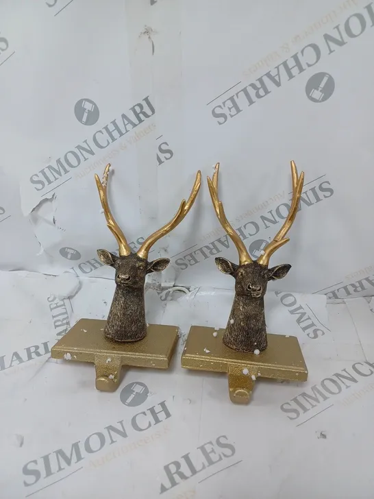 BOXED SET OF TWO ALISON CORK ANIMAL STOCKING HOLDERS - STAG