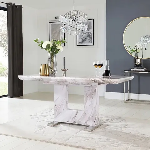 BOXED DESIGNER FLORENCE GREY MARBLE EXTENDING DINING TABLE 120 -160cm (2 BOXES)