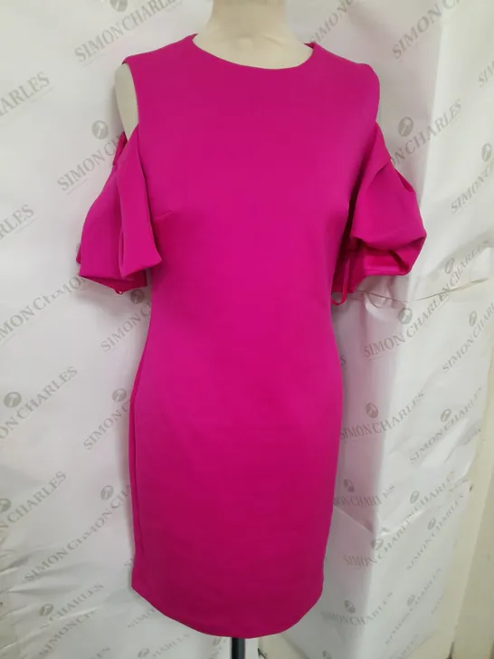 TED BAKER RUFFLEDSLEEVE ZIP BACK DRESS IN PINK SIZE 6 RRP £159