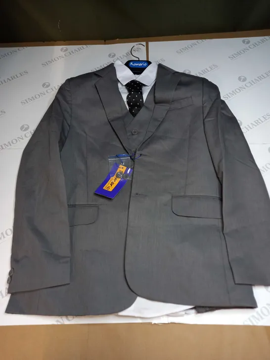 ROMARIO COLLECTION GREY BLAZER WITH WHITE SHIRT & SPOTTED BLACK TIE - AGES 13