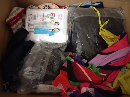 BOX OF ASSORTED CLOTHING ITEMS TOO INCLUDE JUMPERS, SHIRTS AND TROUSERS IN VARIOUS SIZES AND COLOURS   