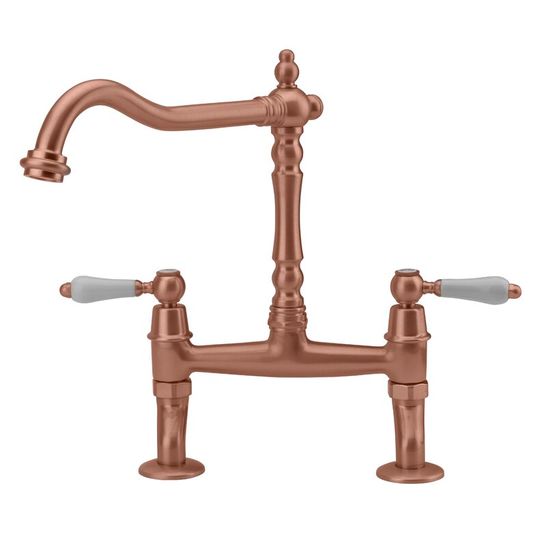 BOXED DOUBLE HANDLE BRIDGE SINK MIXER - OLD COPPER FINISH