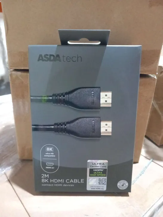 BOX OF APPROXIMATELY FOUR BRAND NEW TECH 2M 8K HDMI CABLE 