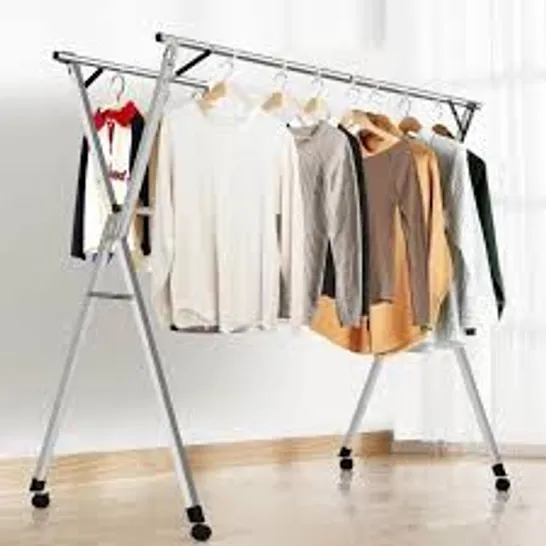 BOXED COSTWAY FOLDING CLOTHES DRYING RACK WITH HOOKS AND WHEELS