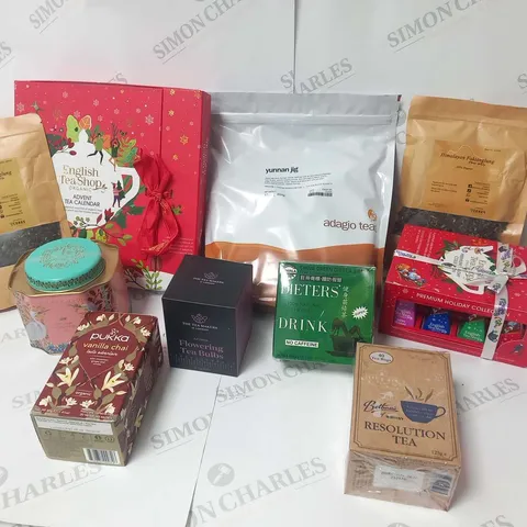 APPROXIMATELY 10 ASSORTED TEA BASED PRODUCTS TO INCLUDE; HIMALAYAN KAKTANGLUNG, BOTHAMS OF WHITBY, DIETER'S DRINK, YUNNAN JIG, PUKKA AND FORTNUM AND MASON