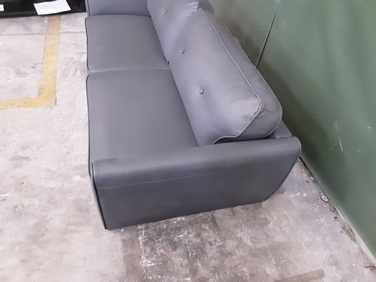 DESIGNER GREY LEATHER WIDE 2-SEATER SOFA 