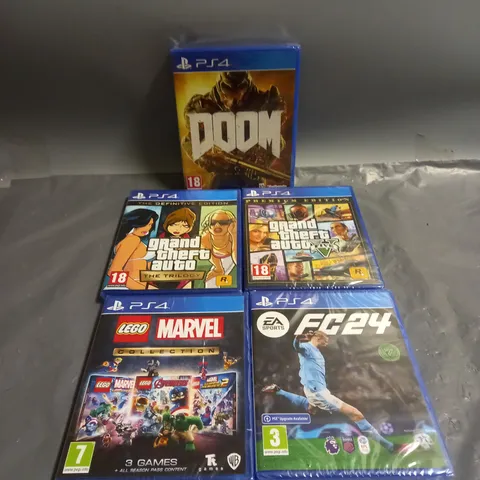 LOT OF 5 SEALED PS4 GAMES TO INCLUDE DOOM AND GRAND THEFT AUTO 18+