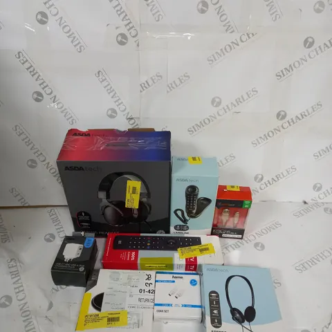 BOX OF ASSORTED ELECTRICAL ITEMS TO INCLUDE HEADPHONES, LANDLINE PHONE AND STEREO HEADSET