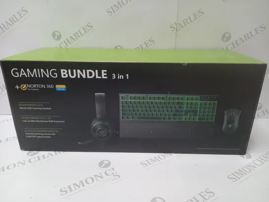 BRAND NEW BOXED RAZER GAMING BUNDLE 3 IN 1 TO INCLUDE - GAMING HEADSET, MEMBRANE RGB KEYBOARD AND ESSENTIAL GAMING MOUSE