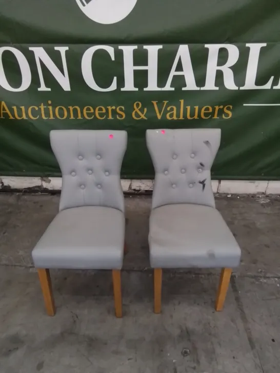 2 X DESIGNER GREY LEATHER BUTTON BACK DINING CHAIRS 