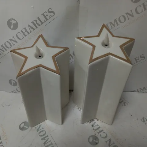 SET OF 2 PRE-LIT WHITE STAR CANDLES 