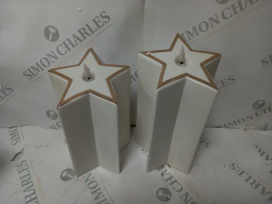 SET OF 2 PRE-LIT WHITE STAR CANDLES 