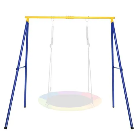 BOXED SAUCER SWING SET WITH METAL FRAME AND GROUND NAILS FOR GARDEN PARK - YELLOW/BLUE