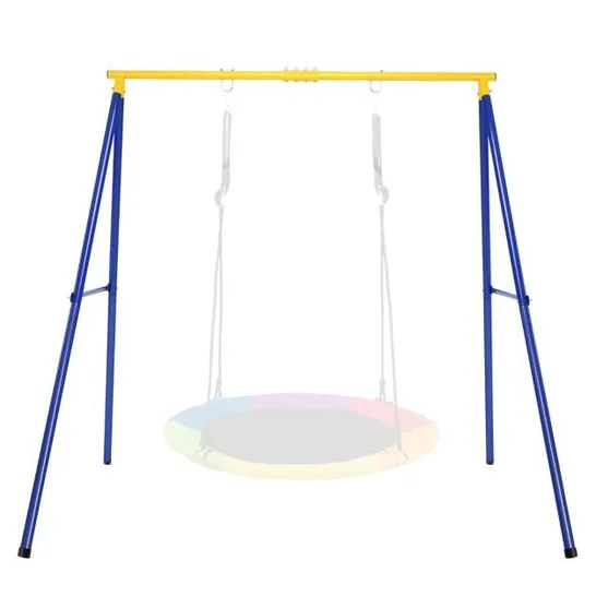 BOXED SAUCER SWING SET WITH METAL FRAME AND GROUND NAILS FOR GARDEN PARK - YELLOW/BLUE