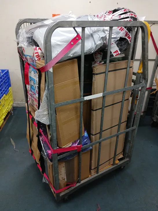 CAGE OF ASSORTED HOUSEHOLD GOODS TO INCLUDE MATRESS, MARBEL FOAM TILES, PAPER POSTAL BAGS, AND OUTSUNNY FURNITURE MOVERS ETC.