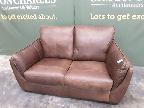 QUALITY  ITALIAN DESIGNER CHIANTI DISTRESSED CHESTNUT LEATHER FIXED TWO SEATER SOFA/LOVE SEAT
