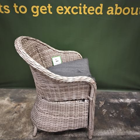 BOXED SET OF FOUR SHORE GREY RATTAN DINING CHAIRS WITH SEAT CUSHIONS
