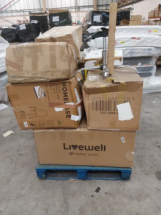 PALLET OF ASSORTED RAW HOUSEHOLD ITEMS AND FURNITURE PARTS 