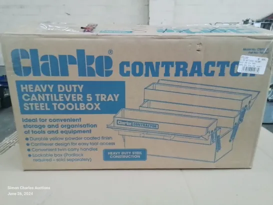 BOXED CLARKE CONTRACTOR HEAVY DUTY CANTILEVER 5-TRAY STEEL TOOLBOX - YELLOW  RRP £37.99