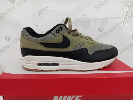 BOXED PAIR OF NIKE AIR MAX 1 IN DARK STUCCO & DARK PHANTOM - UK 9.5