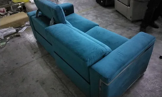 QUALITY DESIGNER PLUSH VELVET TEAL ELECTRIC RECLINER 2 SEATER SOFA