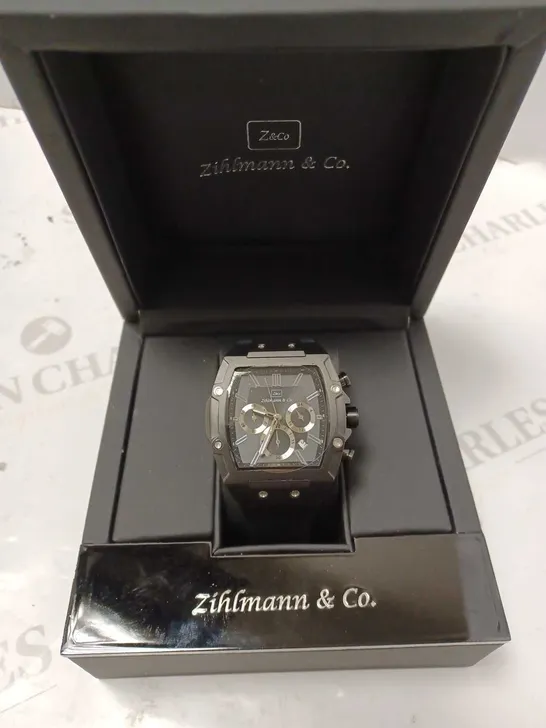 ZIHLMANN & CO BLACK TRIPLE DIAL STUD RUBBER STRAP WATCH