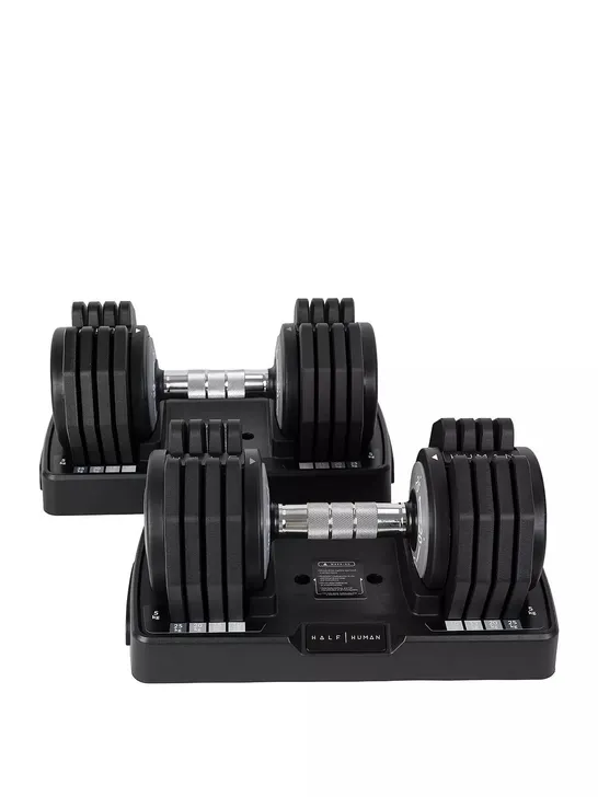 BOXED HALF HUMAN ADJUSTABLE DUMBBELLS (2 X 25KG) - 2 BOXES RRP £249.99