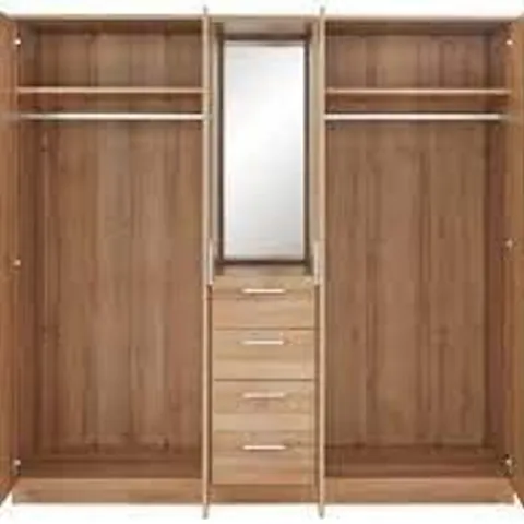 BOXED PANAMA 4-DOOR 4-DRAWER COMBI WARDROBE - DARK OAK (5 BOXES)