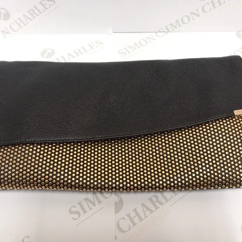 JIMMY CHOO BLACK AND GOLD LEATHER STUD LARGE CLUTCH BAG 