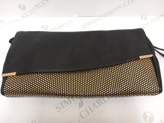 JIMMY CHOO BLACK AND GOLD LEATHER STUD LARGE CLUTCH BAG 