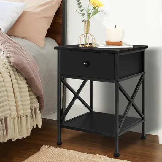 BOXED RETRO BLACK NIGHTSTAND 