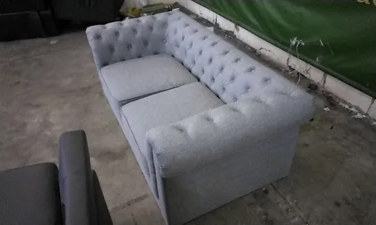 DESIGNER LIGHT GREY FABRIC CHESTERFIELD STYLE 2 SEATER SOFA