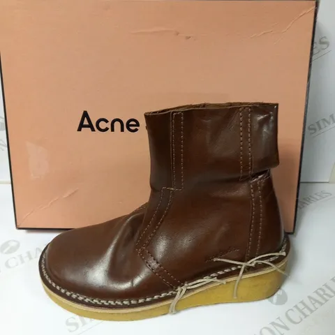 BOXED ACNE STUDIOS CHESTNUT BROWN FLAT ANKLE BOOTSNSIZE EU 38