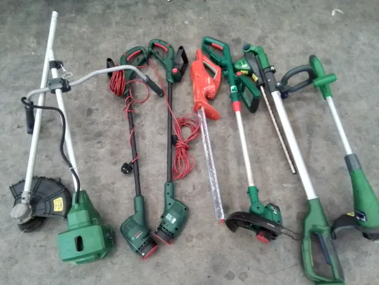 LOT OF ASSORTED GARDEN CARE TOOLS INCLUDES FLYMO HEDGE TRIMMERS, GRASS CUTTERS, PRESSURE WASHERS AND POLE TRIMMER